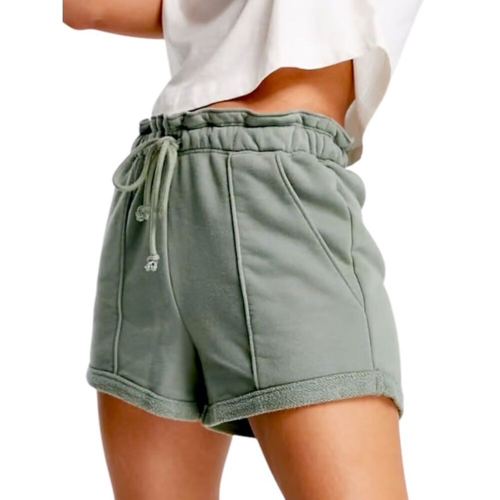 Abercrombie & Fitch High Rise Paper Bag Shorts Sage Green